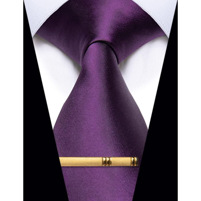 Чоловічі краваткові аксесуари YourTies: смугасті та клітинчасті краватки з шовкової тканини, набір з краватною кліпсою (сливовий колір)