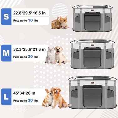 Клітка-загон для собак та котів Aivituvin, сіра, розмір M. Портативна, складана, для подорожей та дому