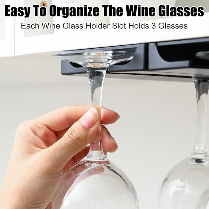 Кріплення для келихів вина, 2 шт., самоклеючі, без свердління, для кухні, бару, ресторану, готелю (чорний)