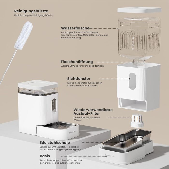 Автоматичний диспенсер води для собак та котів Gardner Pet, годівниця з нержавіючої сталі, велика ємність (6.5л), без електроенергії, BPA-free
