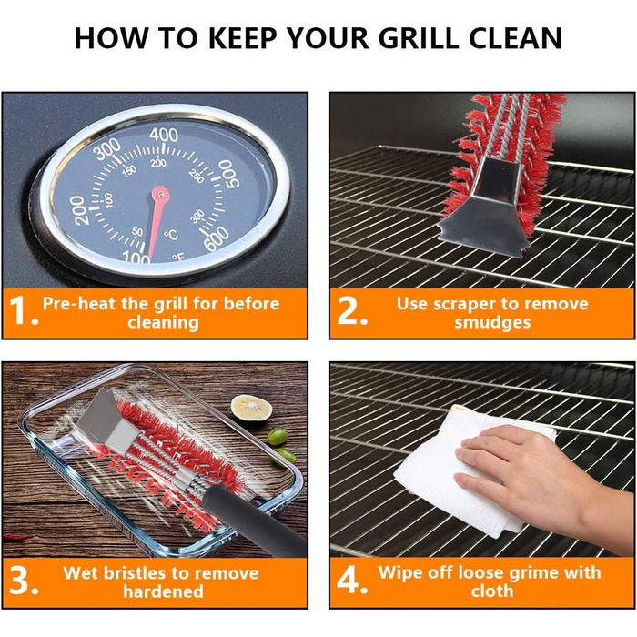 XSUPER Nylon Grill Brush, 3-in-1 Grill Brush and Scraper, Best Nylon Bristle Brushes, 45.7cm Grill Cleaning Brush for a Cool Grill, Scraper for Grill Grates, Universal Grill Accessories