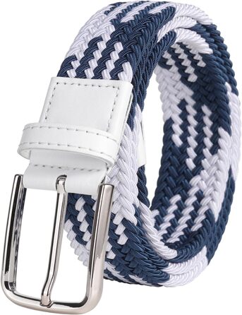 Еластичний пояс для гольфу для чоловіків та жінок, вільний крій, еластичний, тканий, 3,5 см, білий/сірий, S-Fit, обхват талії 34'-40' (довжина: 45'), білий/синій, M-Fit, обхват талії 40'-44' (довжина: 49')