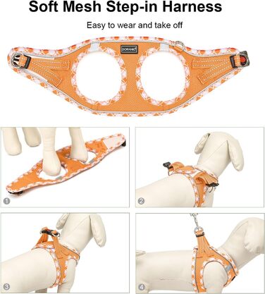 Нашийник для собак та котів, маленьких порід, з повідком, відбиваючий, дихаючий, анти-тяга, безпечний, помаранчевий (L)