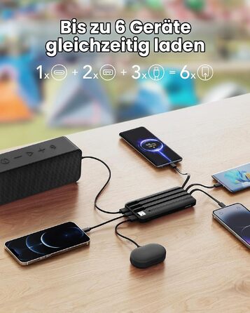 Повербанк Charmast 20000 mAh з вбудованими кабелями, швидка зарядка 22.5W, чорний