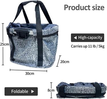 Складаний водонепроникний кошик на кермо велосипеда, знімний, з алюмінієвого сплаву, для собак та котів, для походів, пікніків та покупок (Чорний/Сірий)