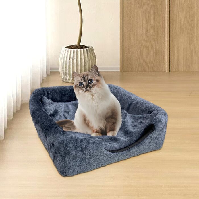 Кішка-будиночок для дому: затишне ліжко-печера для котів з м'яким знімним подушкою, 40x40x35 см, темно-синій