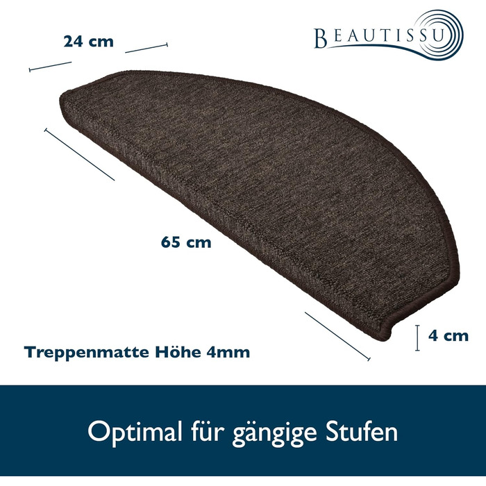 Beautissu Non-Slip Stair Treads - 55x15 cm - 15 Pack - Self-Adhesive Indoor Stair Mats - Carpet Stair Treads for Narrow Stairs - ProStair - Dark Brown