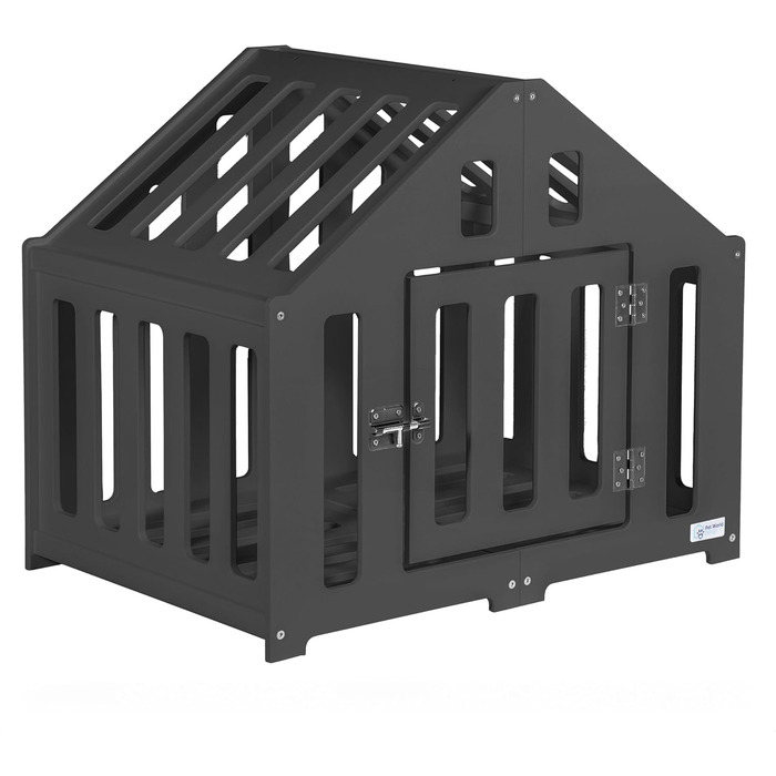 Будка для собак з дерева, клітка для собак із замком, вольєр для тварин, чорна (74 x 53 x 64 см)