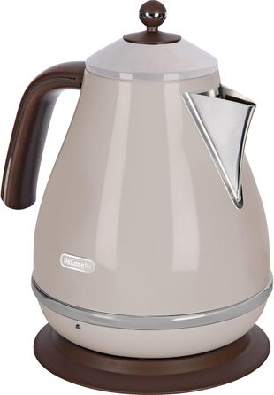 De'Longhi Kettle Icona Vintage KBOV2001.BG - 1.7 l with water level indicator and 360° base, stainless steel in an elegant retro look with chrome details, beige Single