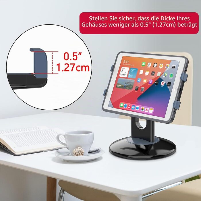 Тримач-підставка AboveTEK для планшета та iPad з двома затискачами, поворотна на 360°, для iPad Pro, Air, Mini, POS-терміналів, кухня, стіл, підходить для пристроїв від 6 до 13 дюймів (чорний)