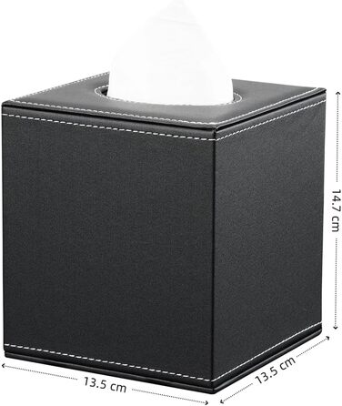 KINGFOM Скляна коробка для серветок, шкіряна, квадратна | Коробка для серветок у ванну, авто, офіс, спальню (Чорний)