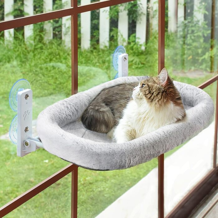 Крісло-гамак для котів на вікно, розкладне, сіре, з малюнком 