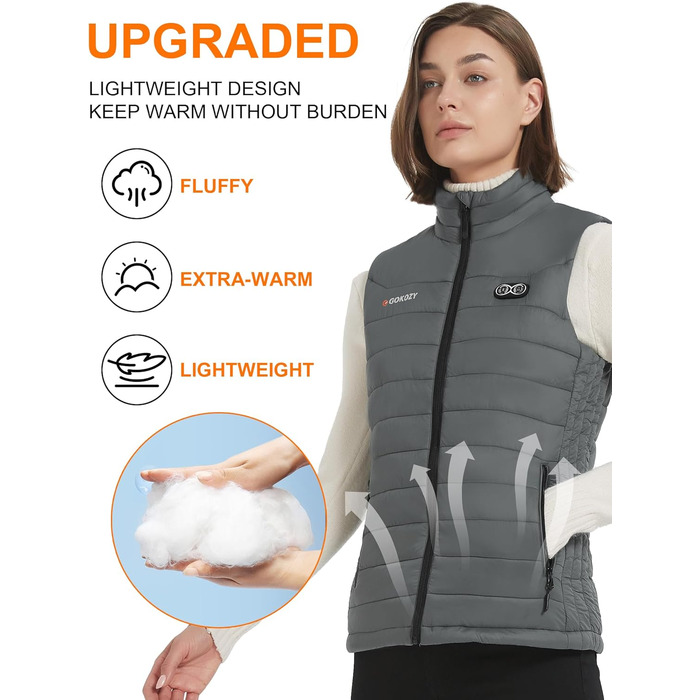 Електрична гріюча жилетка для жінок Gokozy з 5 зонами нагріву та Powerbank, сіра