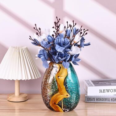 Hand Blown Blue-Green Glass Vase - Murano Style Table Decor for Flowers & Living Room