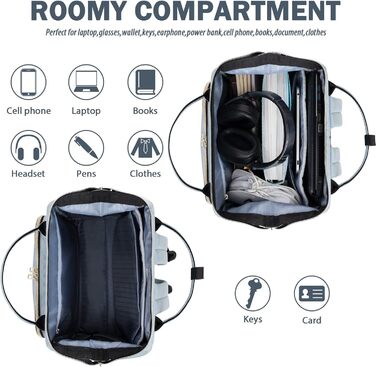 Рюкзак для ноутбука Vankean для жінок 15.6-16.2 дюймів з USB-портом, водонепроникний, для роботи/школи/подорожей, квітковий дизайн (стьобаний, світло-блакитний)