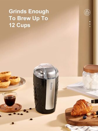 Електрична кавомолка Reemix, 100г, 2-в-1 (кава та спеції), з нержавіючої сталі, тиха, з щіткою та ложкою, чорна