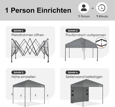 Sekey One-Touch Pop-Up Pavilion 3x3 Waterproof, Winter-Proof, Foldable 3x3m Pavilion with Thickened Tubes, Party Tent Pavilion for Camping, Festival, Party (Gray, with Back Wall)