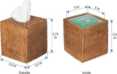 Loma Tissue Box Cover, Square, Rattan, Black