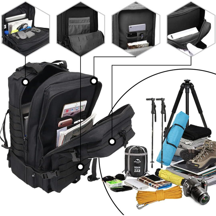 KSIBNW Military Backpack 50L Tactical, Large Capacity Survival Waterproof Climbing Hiking Trekking Backpack Travel 3 Days Outdoor Men's For Travel