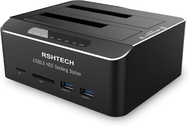 Док-станція для жорстких дисків RSHTECH з двома відсіками, USB 3.0, алюміній, підтримка 2.5/3.5