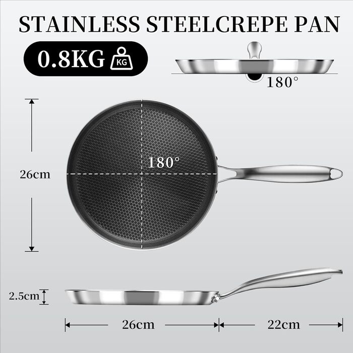 Сковорода для млинців Innerwell Profi 26 см з нержавіючої сталі з антипригарним покриттям для індукційних плит