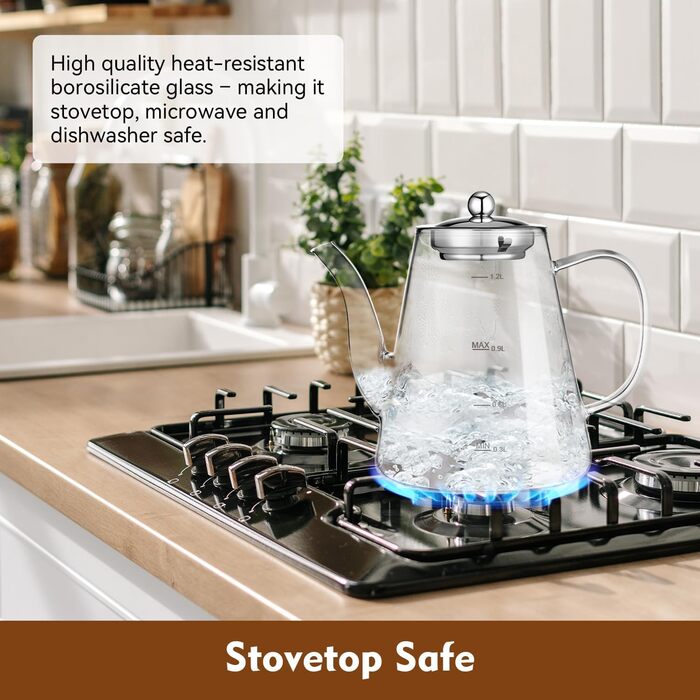 Скляний чайник із ситечком 1200 мл з боросилікатного скла з мірною шкалою для листового чаю та чайних квітів, подарунковий набір