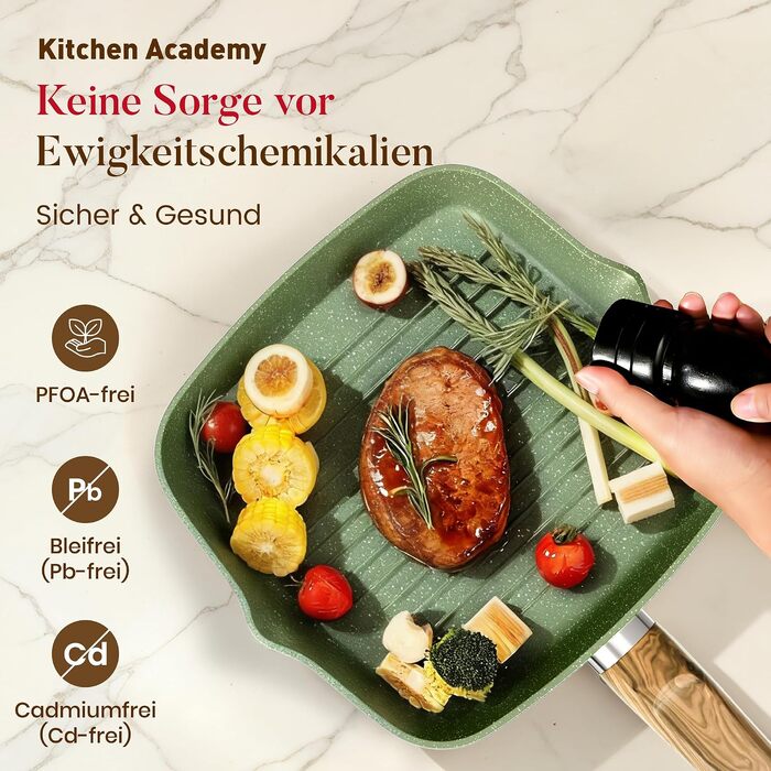 Набір посуду Kitchen Academy для індукційних плит, 17 предметів, антипригарне покриття, зелений