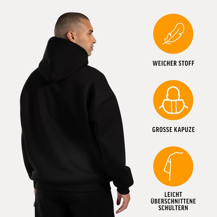 SMILODOX Худі Dawson для чоловіків - Оверсайз толстовка з капюшоном - З довгим рукавом, Ідеально для спорту, стилю вулиці та повсякденного носіння, Зручна та універсальна, Чорний колір