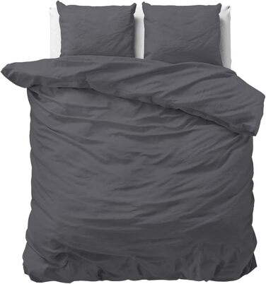 Комплект постільної білизни Sleeptime 240x220 см, 100% бавовна, біло-сірий, м'який та не потребує прасування, двосторонній, з кнопками, з 2 наволочками 60x70 см
