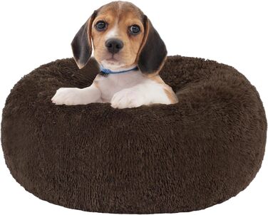 Ортопедичне ліжко для собак HMTOPE: кругла подушка, софа для собак та котів, корзина для собак, зручне, миюче, 70 см Ø, (60 x 60 x 18 см, Коричневий)
