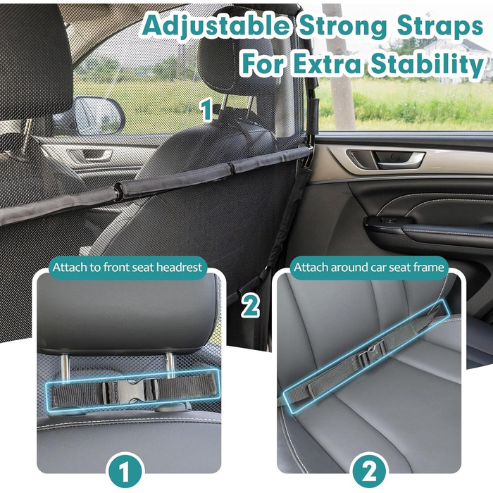 Бар'єр для собак у автомобілі, 142 см, для 2, 3 ряду сидінь та багажника, міцна сіткова перегородка для позашляховиків та вантажівок