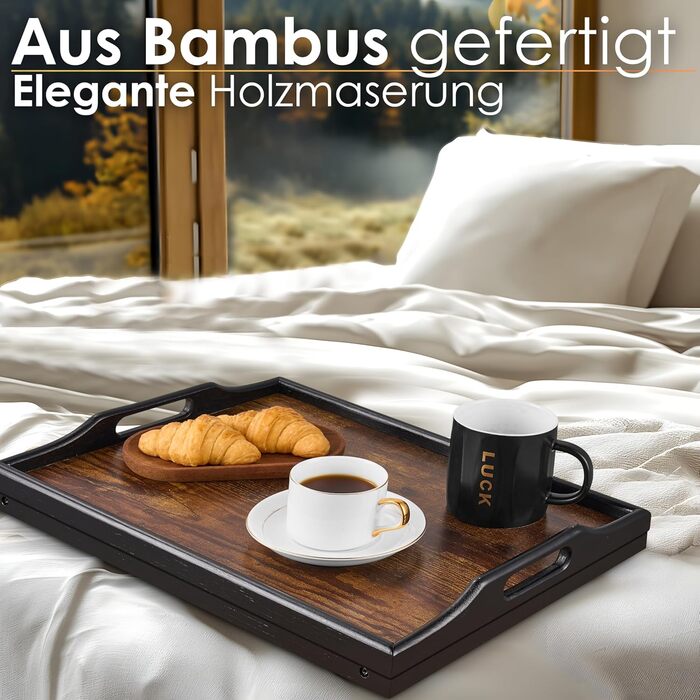 Складаний бамбуковий столик з регулюванням висоти для ліжка та дивана (22,5-32 см) – ноутбук, сніданок, стійка для ноутбука, сніданок, вінтажний колір, бамбук