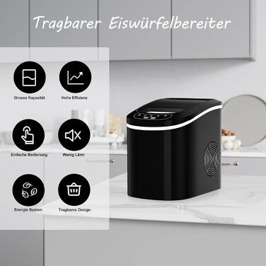 Машина для приготування льоду RELAX4LIFE - Ice Maker для дому та офісу, чорний. Швидке приготування, 2 розміри кубиків льоду, 12 кг/24 год, 2.2 л резервуар для води
