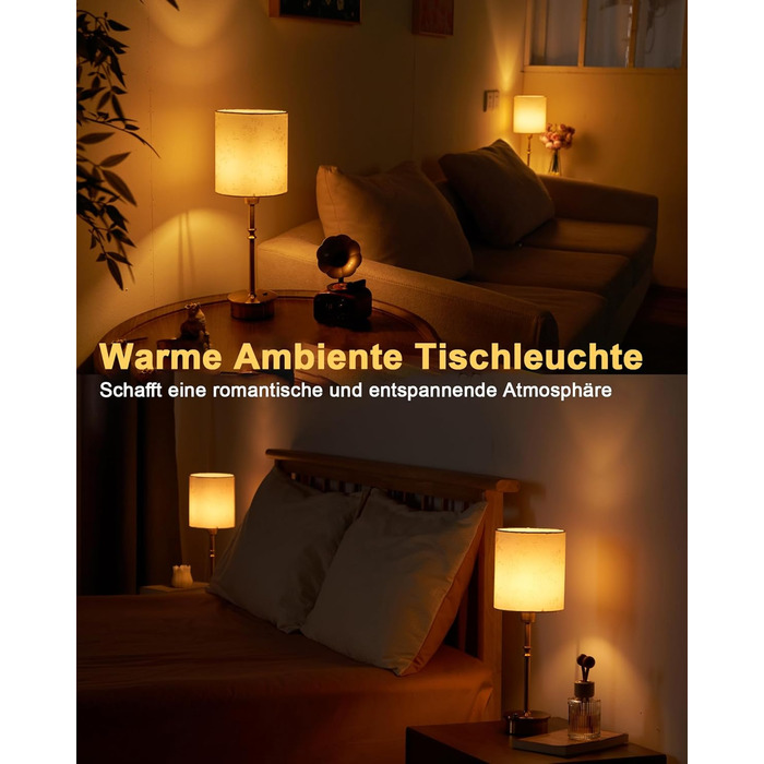 OCEST Настільна лампа на акумуляторі, сенсорне керування, регульована яскравість, для дому, кухні, тераси, їдальні (античне латунь-льон), плафон з шовку 41,5 см