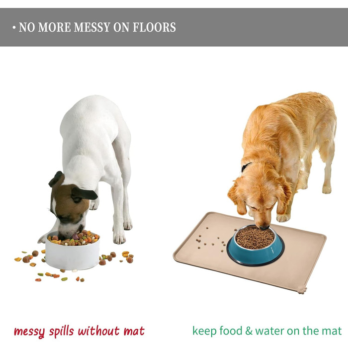 Силіконовий килимок для тварин - водонепроникний килимок для мисок собак та котів з піднятими бортиками - килимок під миски для собак та котів - виберіть розмір (TaupeName, 53 x 37 см (1 шт))
