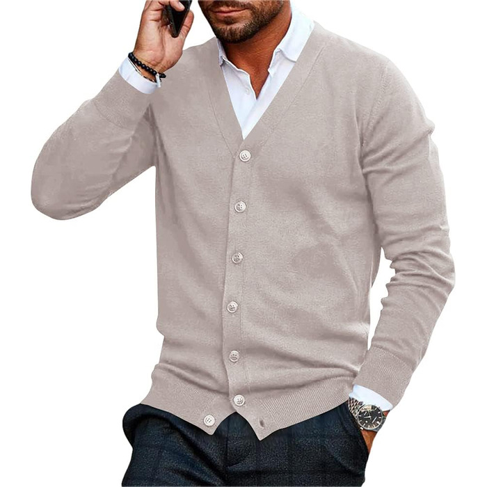 Чоловічий кардиган Runcati без коміра, в'язаний, бежевий, розмір M