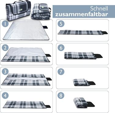 Beautissu Плед для пікніка XXL, 200x200 см, водовідштовхувальний, ізольований, сірий, для пляжу, кемпінгу, подорожей