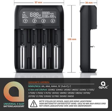 Інтелектуальний зарядний пристрій для акумуляторів CSL - для Li-ion, NI-MH, NI-Cd, LiFePo4, 18650, AA, AAA