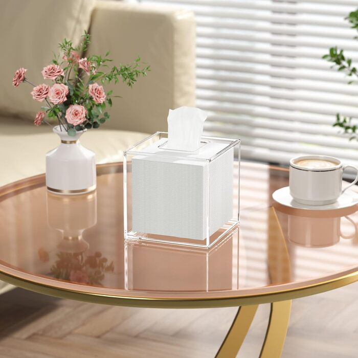 AITEE Acrylic Tissue Box Cover: Transparent Square Tissue Holder, Napkin Dispenser for Home, Bathroom, Kitchen, Bedroom, Office, Coffee Table, Restaurant