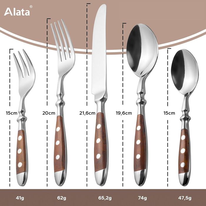 Alata 6-Piece Cutlery Set - Rustic Tableware Set Made of Stainless Steel with Brown Handles - Forged and Heavy - 30-Piece - Berlin Brown Series 30-Piece