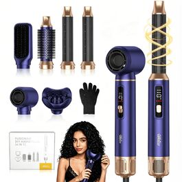 Мультистайлер для волосся 6 в 1 UKLISS Air Styler Set з дифузором, фен-щітка та вирівнювач для волосся, 1000 Вт, LCD-дисплей, Gold Blau