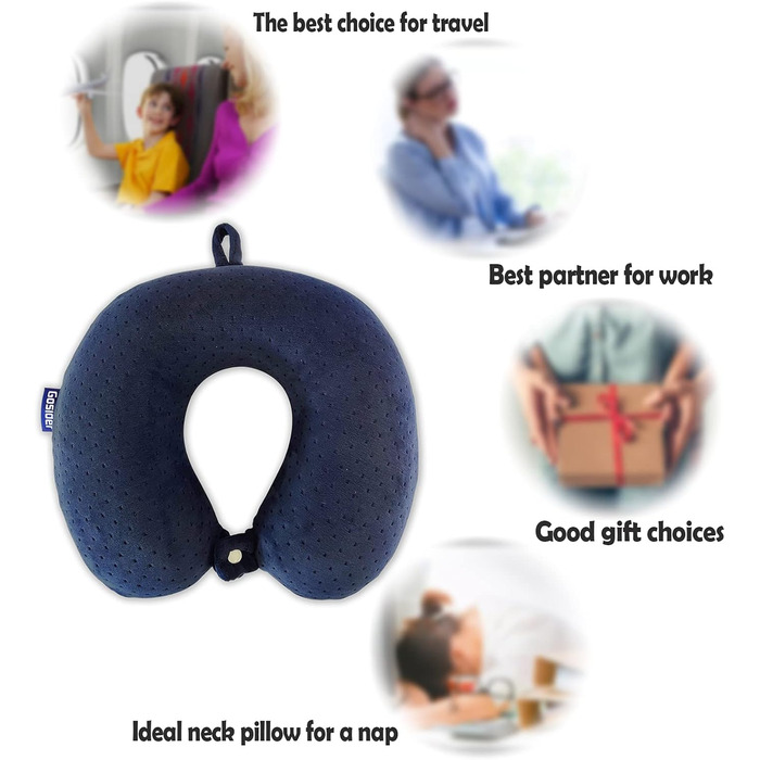 Подушка для шиї з Memory Foam, зручна у подорожах, U-подібна, підтримує шию та голову, знівелює втому, портативна, для літаків, поїздів, автомобілів, блакитна