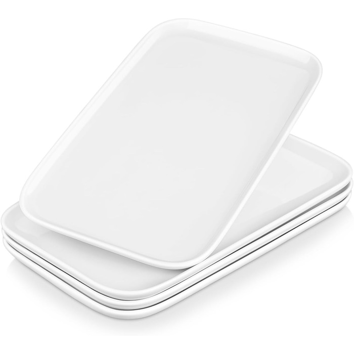 MALACASA Porcelain Serving Platter, Serving Tray 4-Piece Set, Rectangular Large Serving Platter for Buffets, Sushi, Cakes, Appetizers at Home/in Restaurant, 30 x 18 cm White (White, 4-Piece)
