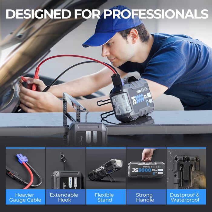 Powerbank TOPDON JS3000 для авто: пусковий пристрій, 12V, 3000A, 24000mAh, для бензинових та дизельних двигунів до 9.0L/7.0L, з EVA-кейсом