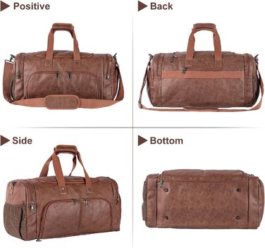 Duffle bag with shoe bag, overnight bag, leather oversized weekend bag, large carry-on bag, duffel bag for women and men ([H]brown)