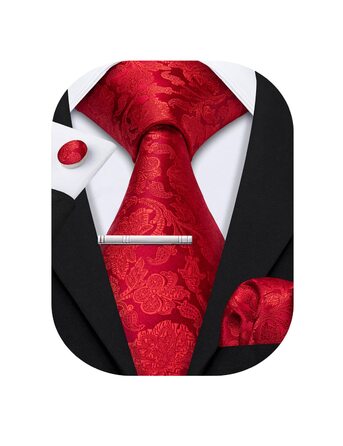 Набір краваток Barry.Wang для весілля: краватка, кишеньковий хустинка та запонки (червоний)