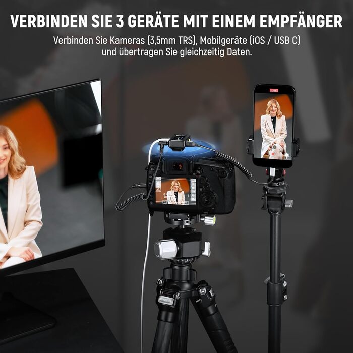 NEEWER CM28 Pro: Бездротове мікрофонний комплект (1RX+2TX) з кейсом для зарядки, 150м радіус дії, 48kHz/24Bit, шумозаглушення, сумісний з iPhone, iPad, Android, DJI, Insta360, PC, Mac