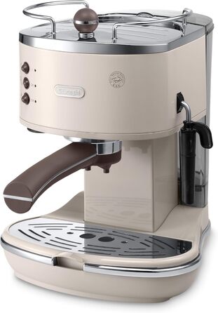 Кавомашина еспресо De'Longhi Icona Vintage ECOV 311.BG – ретро дизайн, ручний капучинатор, для кави та ESE Pads, об'єм 1,4 л, бежевий колір