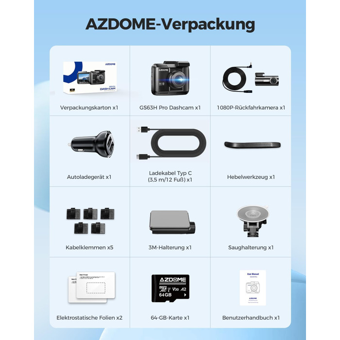 Відеореєстратор AZDOME GS63H Pro 4K з WiFi, GPS, Нічне бачення, 170° та Park Monitoring