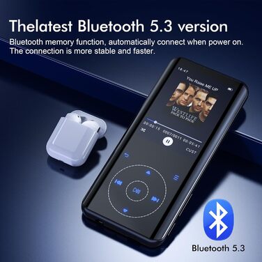 MP3 плеєр 64GB Bluetooth 5.3 HiFi без втрат, металевий корпус, вбудований динамік HD, сенсорне управління, диктофон для спорту (Чорний)